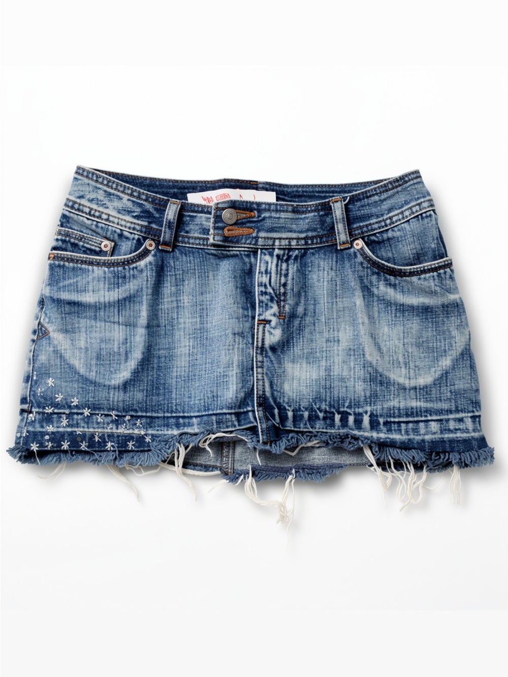 Mossimo Distressed Denim Mini Skirt w/ Star and Rhinestone Embellishments Size 5